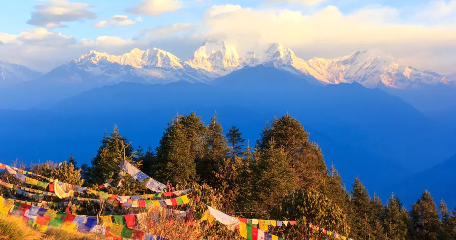 Annapurna and Himalaya mountain range with sunrise view from Poonhill